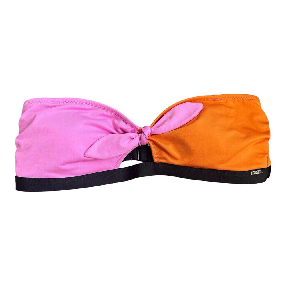 VS PINK Swim Colorblock Bandeau Top Twist‑Tie Front Size L Bright Sporty‎ Summer